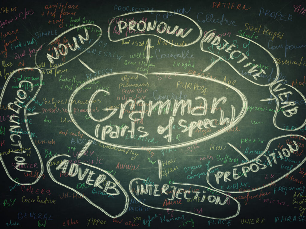 黒板に書かれたGrammarの文字